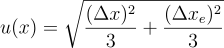 suma niepewności typu B u(x)=\sqrt{\frac{(\Delta x)^2}{3}+\frac{(\Delta x_{e})^2}{3}}